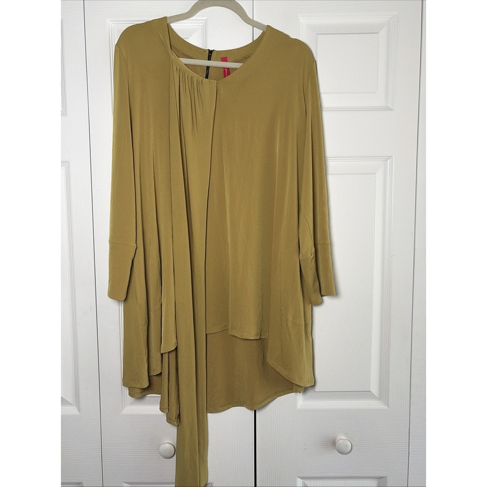 IC Connie Lagenlook Draped Overlay Tunic Womens Size XL Mustard Yellow High Low